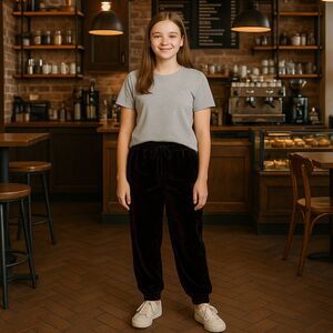 Chelsea & Violet Girls Velvet Jogger Pants Black Drawstring Lounge Size Medium